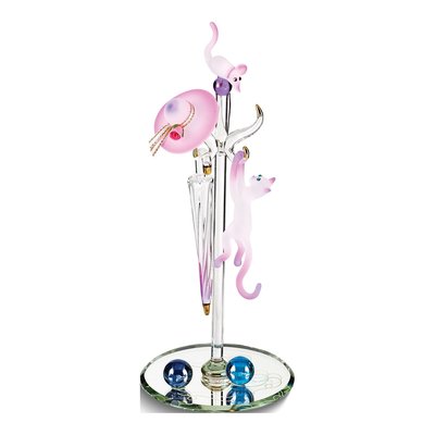 Glass Coat Rack Figurine with Cat & Mouse
