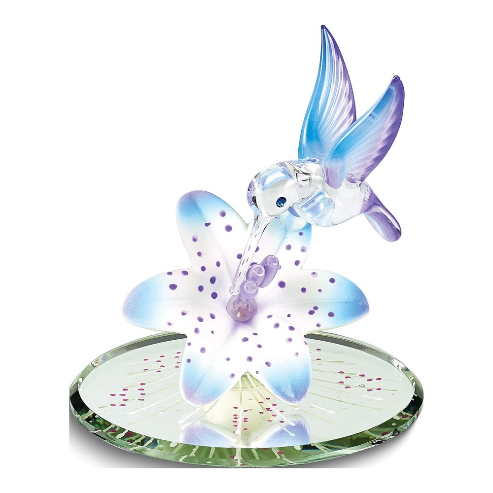 Hummingbird & Blue Lily Glass Figurine