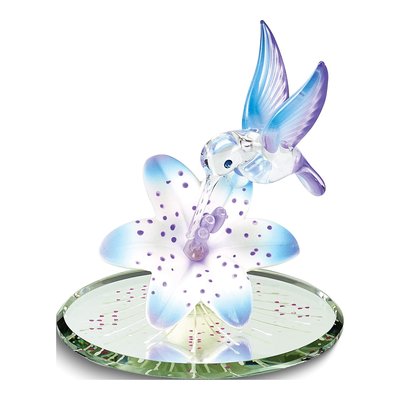 Hummingbird & Blue Lily Glass Figurine