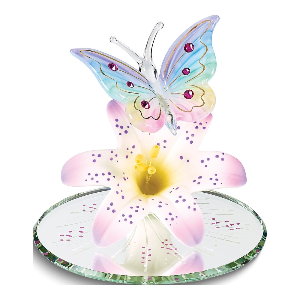 Rainbow Butterfly & Lavender Lily Glass Figurine