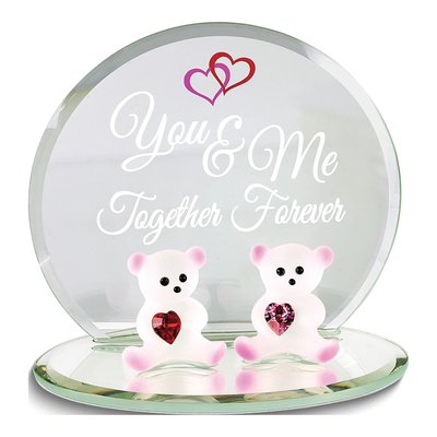 Handcrafted Glass Bears Figurine with Red Hearts