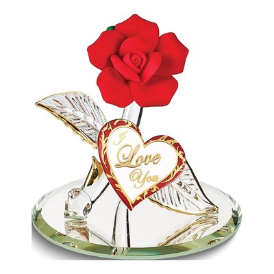 I Love You Red Rose Glass Figurine, 22k Gold Trim