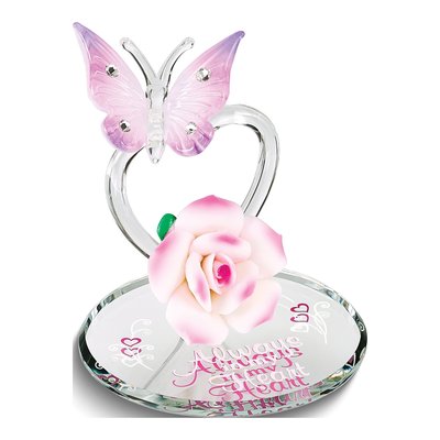 Always in My Heart Butterfly & Rose Glass Figurine