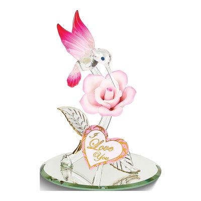 I Love You Pink Hummingbird & Rose Glass Figurine