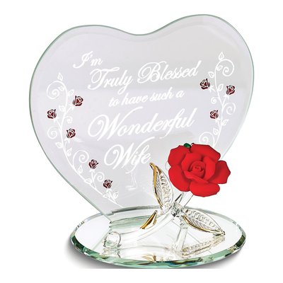 Wonderful Wife Glass Rose Figurine Gift