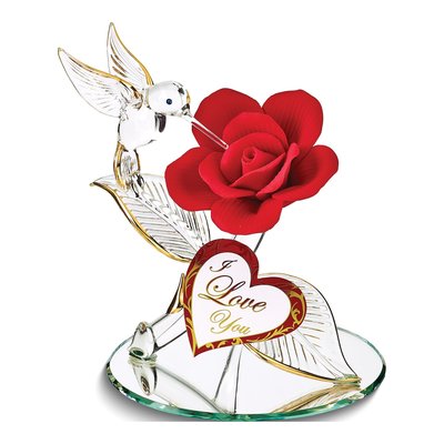 I LOVE YOU Hummingbird Glass Figurine, 22k Gold Trim