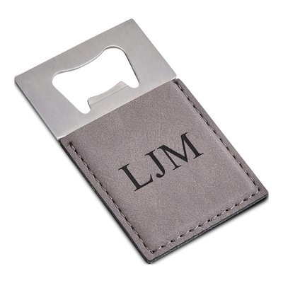 Grey Leatherette Silver-tone Bottle Opener, Engravable