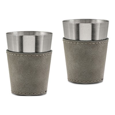 Grey Leatherette Flask & Shot Glasses Gift Set – view 4