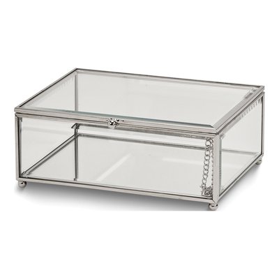 Large Silver-Tone Claro Glass Jewelry Box with Chain