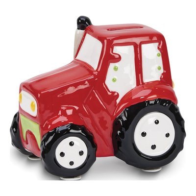 Ceramic Red Tractor Bank