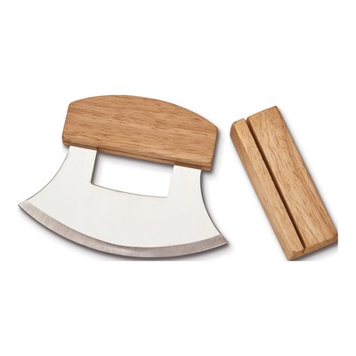 Stainless Steel Ulu Knife with Wooden Stand – view 3