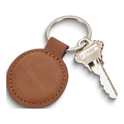 Caramel Leatherette Round Key Chain, Engravable