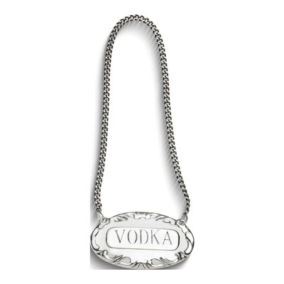 Sterling Silver Vodka Label Charm with 8" Chain