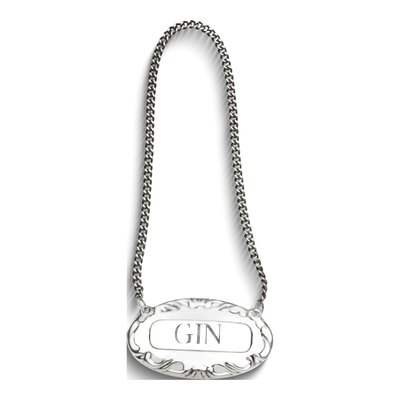 Sterling Silver Gin Liquor Label with 8" Chain