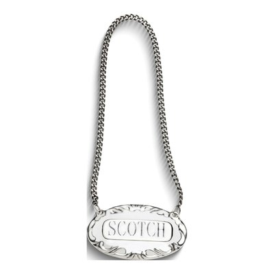 Sterling Silver Scotch Liquor Bottle Label & Chain