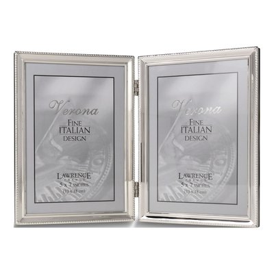 Silver-Plated 5x7 Double Photo Frame - Bead Border