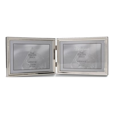 Silver-Plated 5x7 Double Photo Frame - Bead Border