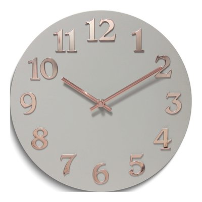 Grey Resin Wall Clock with Rose-Tone Numbers