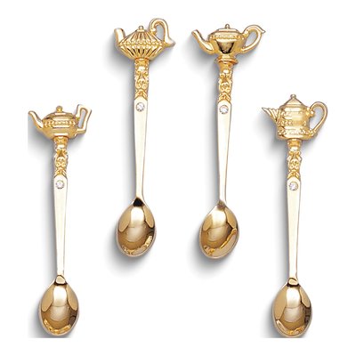 Gold-Tone Crystal Teapot Spoon Set of 4