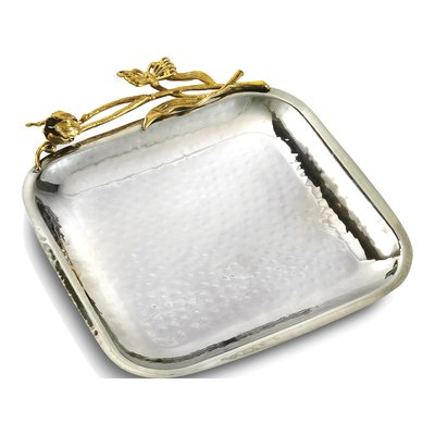 Hammered Steel Tray with Golden Butterfly Trim