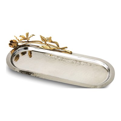 Hammered Steel Oval Tray with Butterfly Garden Trim
