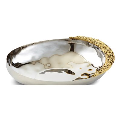 Rippled Stainless Steel Nut Dish with Gold-tone Accents