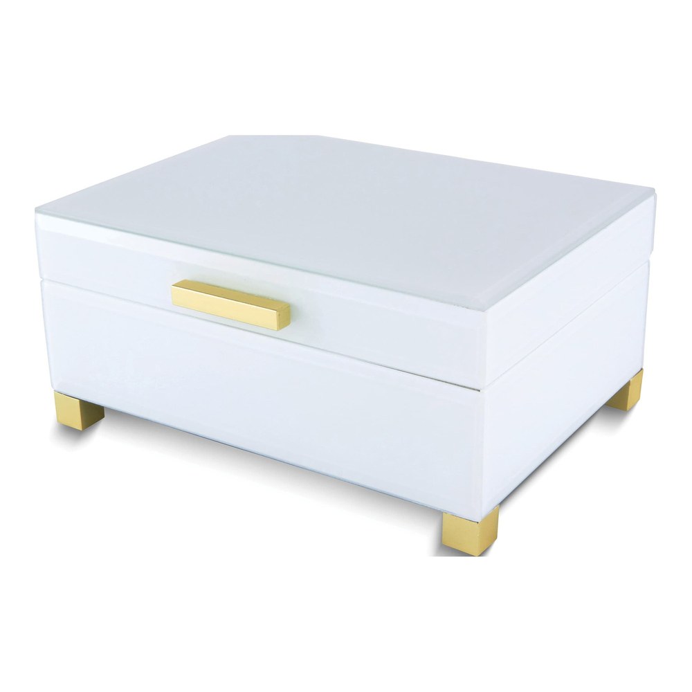 White Glass Top Wooden Jewelry & Watch Box