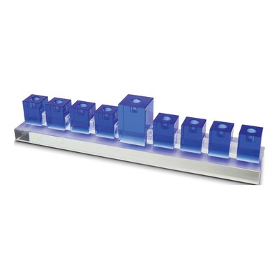 Blue Crystal Glass Menorah - Religious Gift