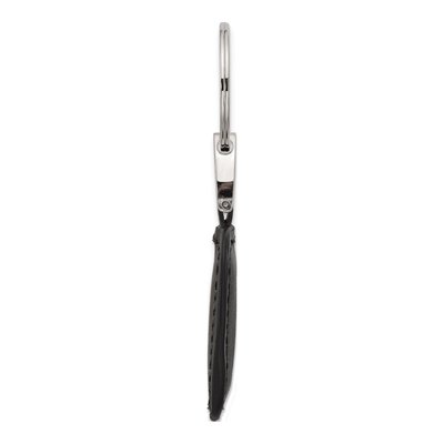 Silver-Tone Engraving Plate Key Ring - Black Leather – view 2