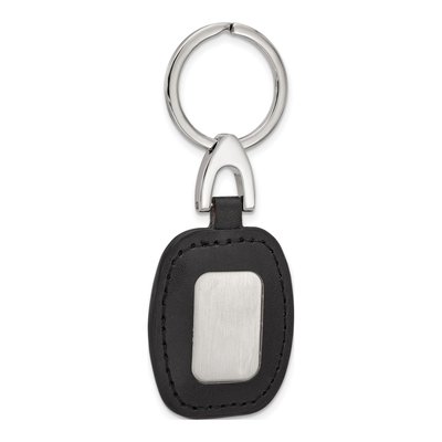 Silver-Tone Engraving Plate Key Ring - Black Leather