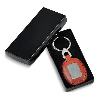 Brown Faux Leather Key Ring with Engraving Plate – view 3