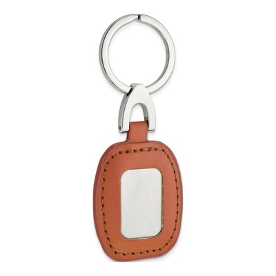 Brown Faux Leather Key Ring with Engraving Plate