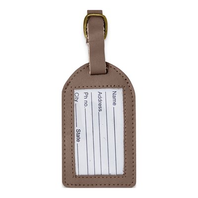 Beige Leather Luggage Tag with Buckle Strap