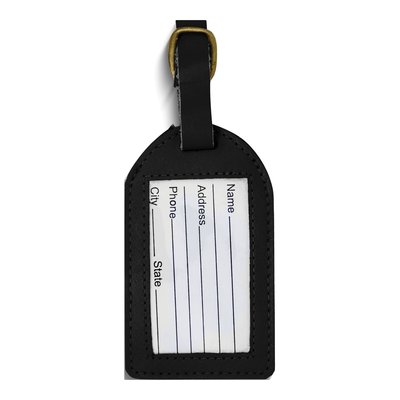 Black Leather Luggage Tag with Buckle Strap