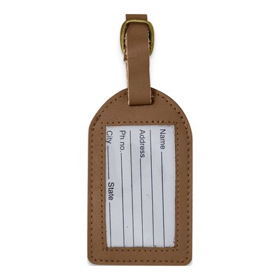 Brown Leather Luggage Tag with Buckle Strap