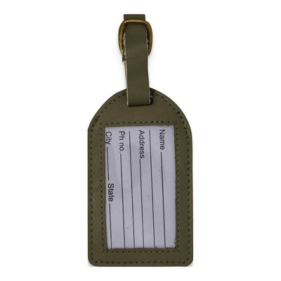 Green Leather Luggage Tag with Buckle Strap