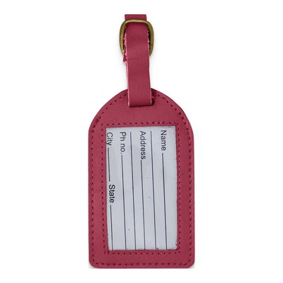 Maroon Leather Luggage Tag with Buckle Strap