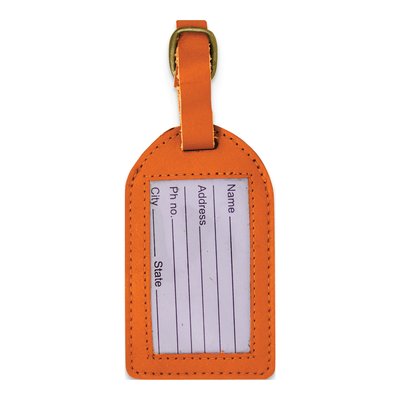Orange Leather Luggage Tag with Buckle Strap