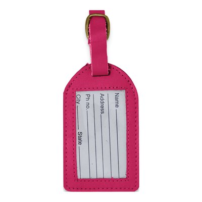 Pink Leather Luggage Tag with Buckle Strap