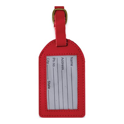 Red Leather Luggage Tag with Buckle Strap