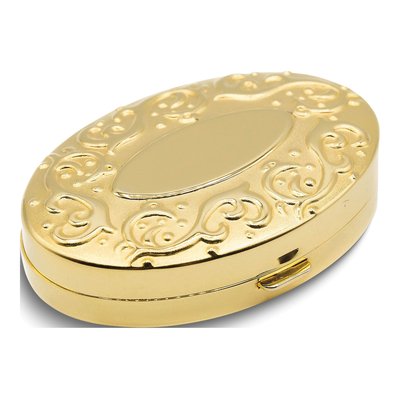 Gold-Tone Oval Scroll Pillbox with Mirror