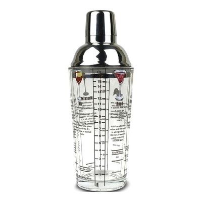 16oz Glass Cocktail Shaker w/ Wine Recipes Print