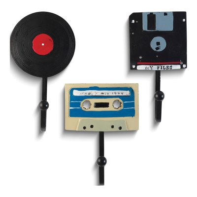 Retro Tech Set of 3 Resin Wall Hooks - Home Decor