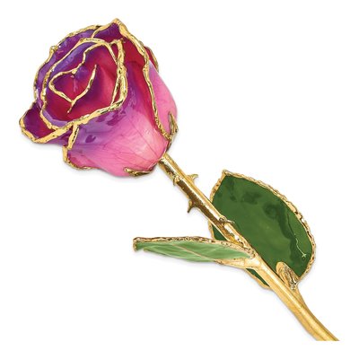 Lacquer-Dipped Real Rose with Gold Trim