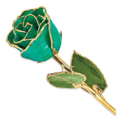 Gold-Trimmed Real Rose in Turquoise Green