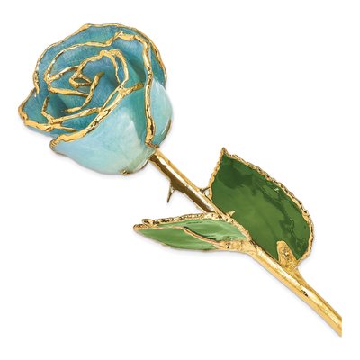 Aquamarine Blue Real Rose with Gold Trim