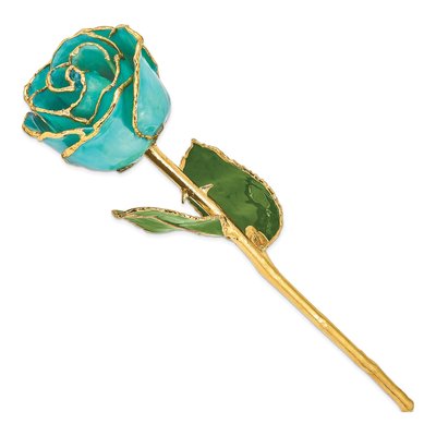 Gold-Trimmed Aqua Green Lacquered Real Rose Gift – view 2