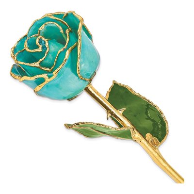Gold-Trimmed Aqua Green Lacquered Real Rose Gift