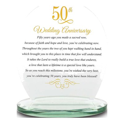 50th Wedding Anniversary Glass Sentiment Plaque