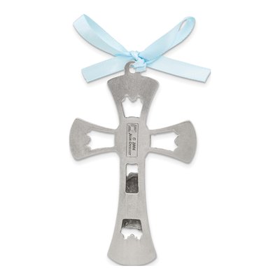 Pewter Protect This Child With Praying Boy And Blue Ribbon Crib Cross – view 3